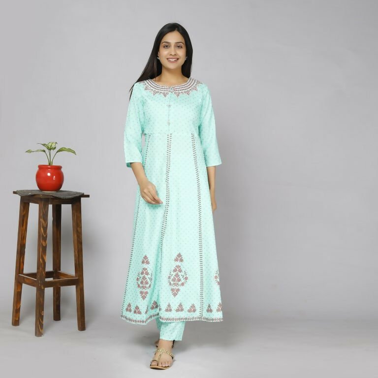 Alvano Women's Stylish Rayon Anarkali Kurta with Pant and Dupatta set Casual wear, Partywear, Wedding | Grocsy