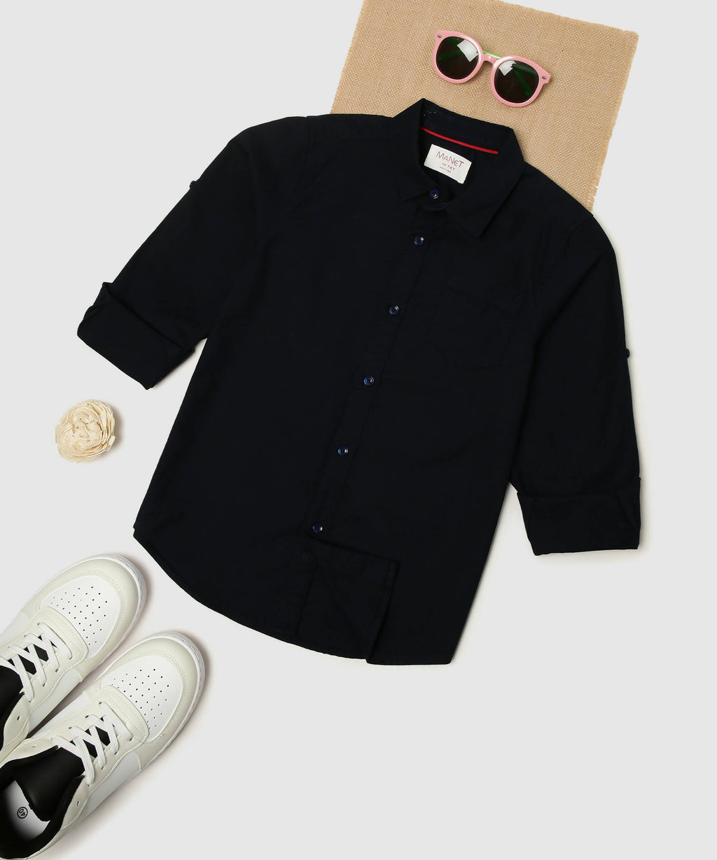 Manet Boys Full Sleeves Solid Shirt - Navy Blue | Grocsy