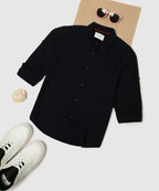Manet Boys Full Sleeves Solid Shirt - Navy Blue | Grocsy