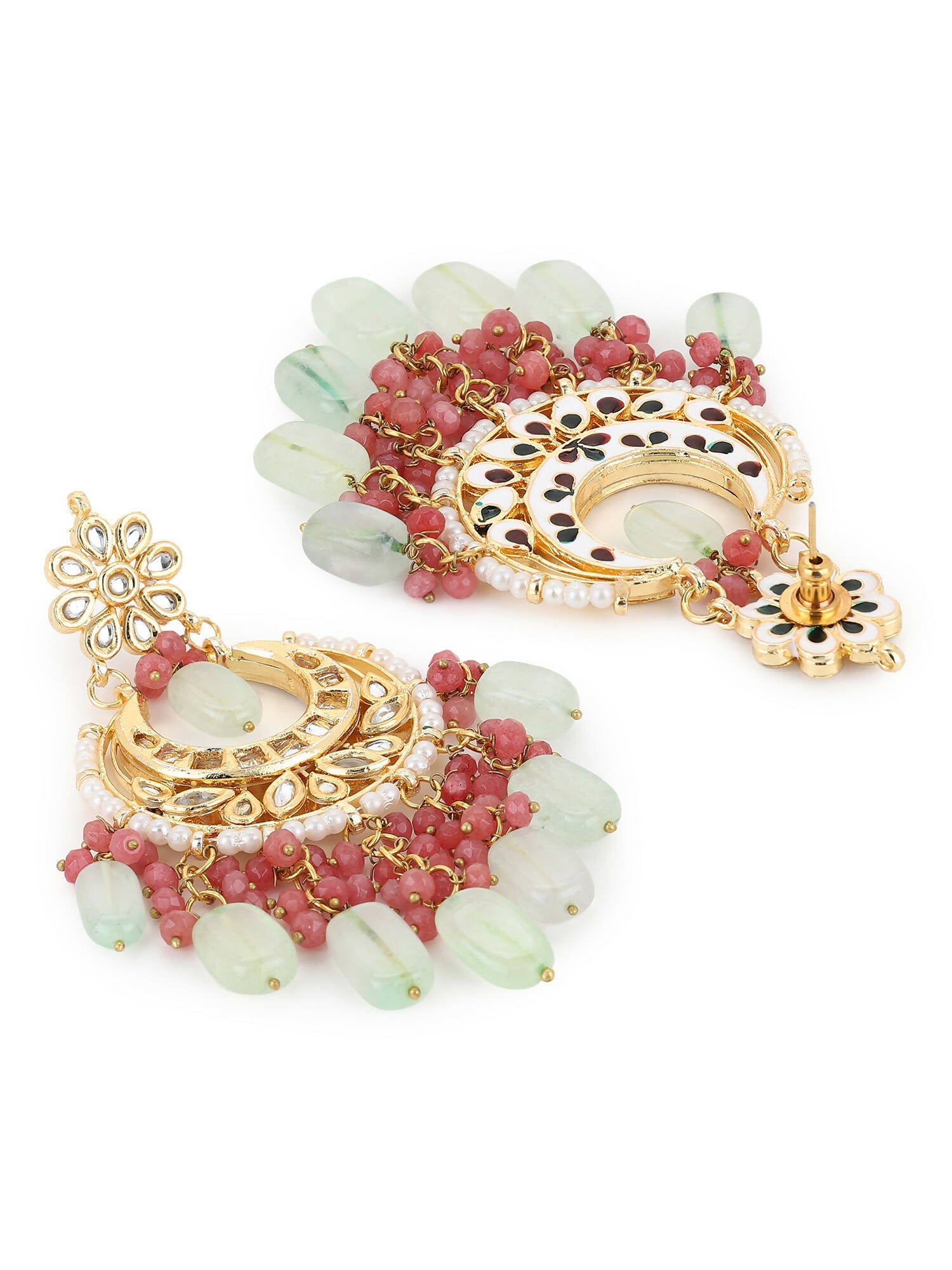Gold-Toned Red Contemporary Gold-Polished Chandbalis Earrings - Ruby Raang | Grocsy