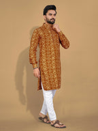 Anaita Mustard Printed Cotton Straight Kurta | Grocsy