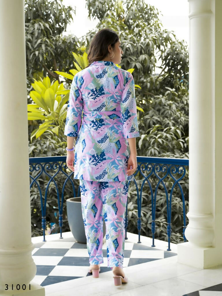 Casual Fashionable Multi Muslin Cotton co-ord set - Manya | Grocsy