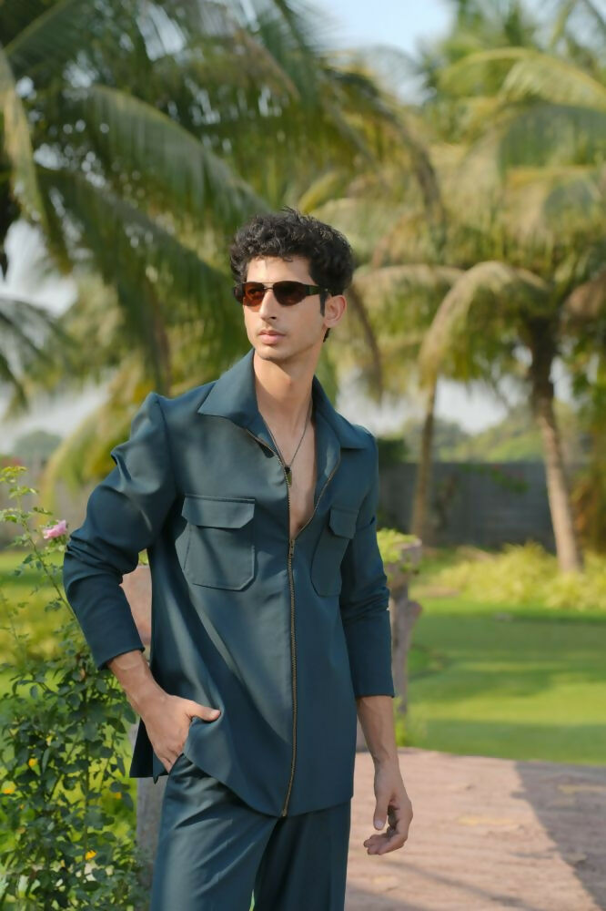 Strukt Deep Teal Shacket by Hilo Design | Grocsy
