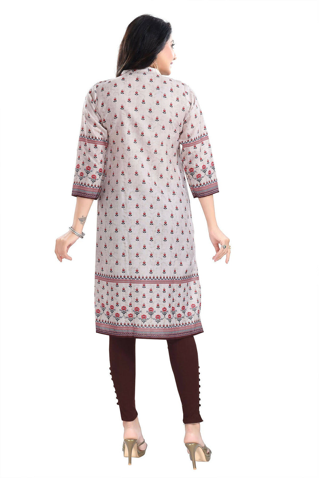 Snehal Creations Charming Cream Digital Print Cotton Slub Long Kurti Tunic | Grocsy