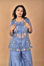 Morchari Women And Hand Embroidery Palazzo Set-Grey | Grocsy