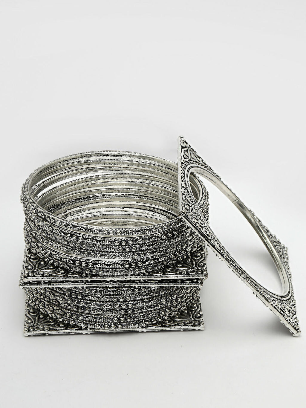 NVR Women's Set of 8 Silver-Toned German Silver Oxidised Bangles | Grocsy