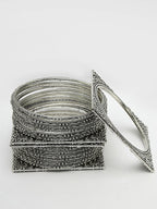 NVR Women's Set of 8 Silver-Toned German Silver Oxidised Bangles | Grocsy