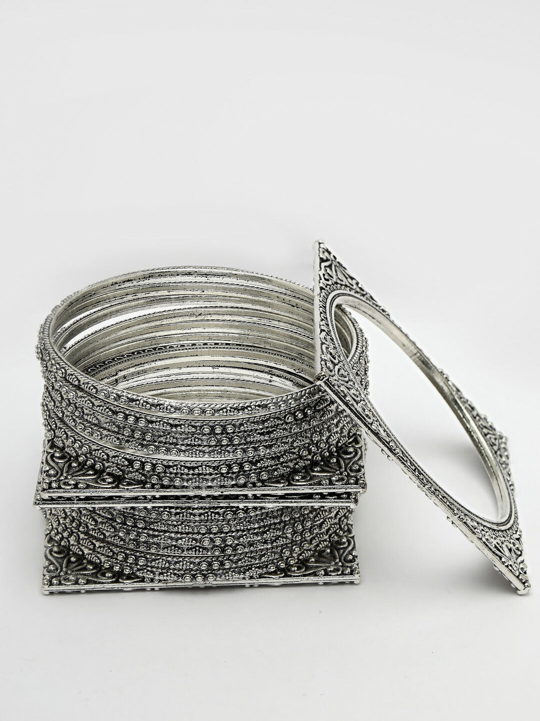 NVR Women's Set of 8 Silver-Toned German Silver Oxidised Bangles | Grocsy