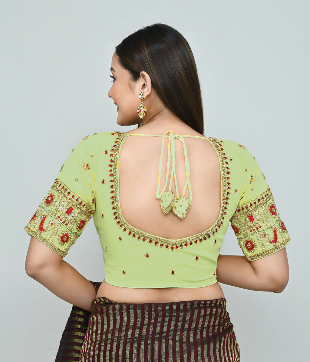 Joban Fashion Women's Light Green Embroidered Stitched Blouse | Grocsy