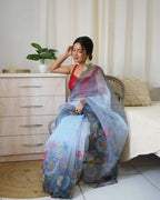 Vamsee Grey Organza Saree | Grocsy