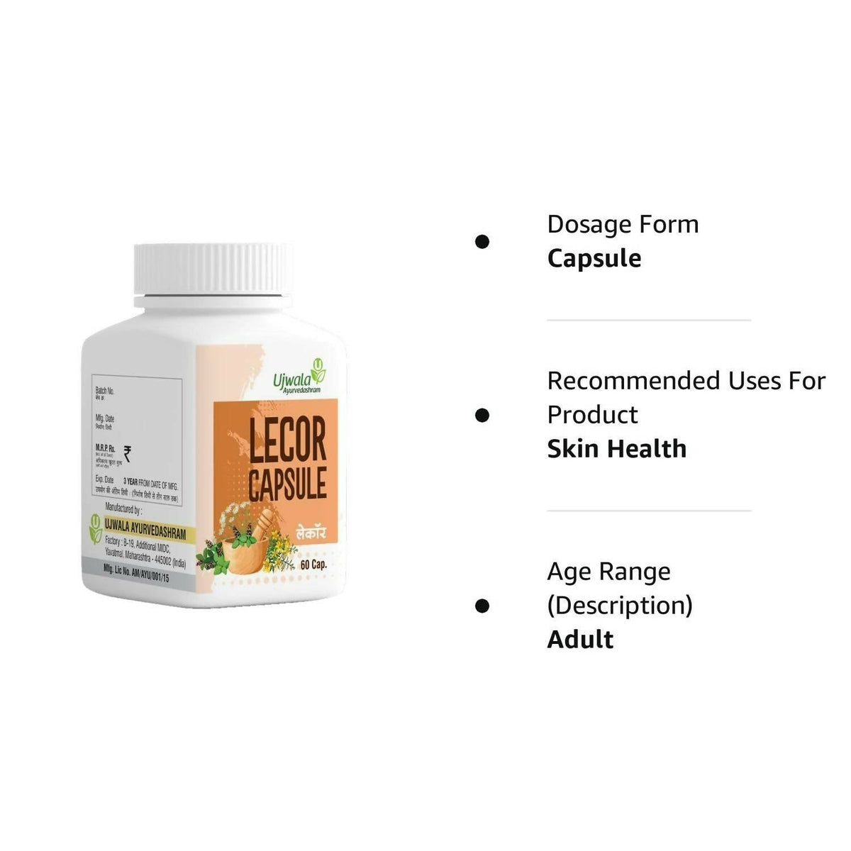 Ujwala Ayurvedashram Lecor Capsules | Grocsy