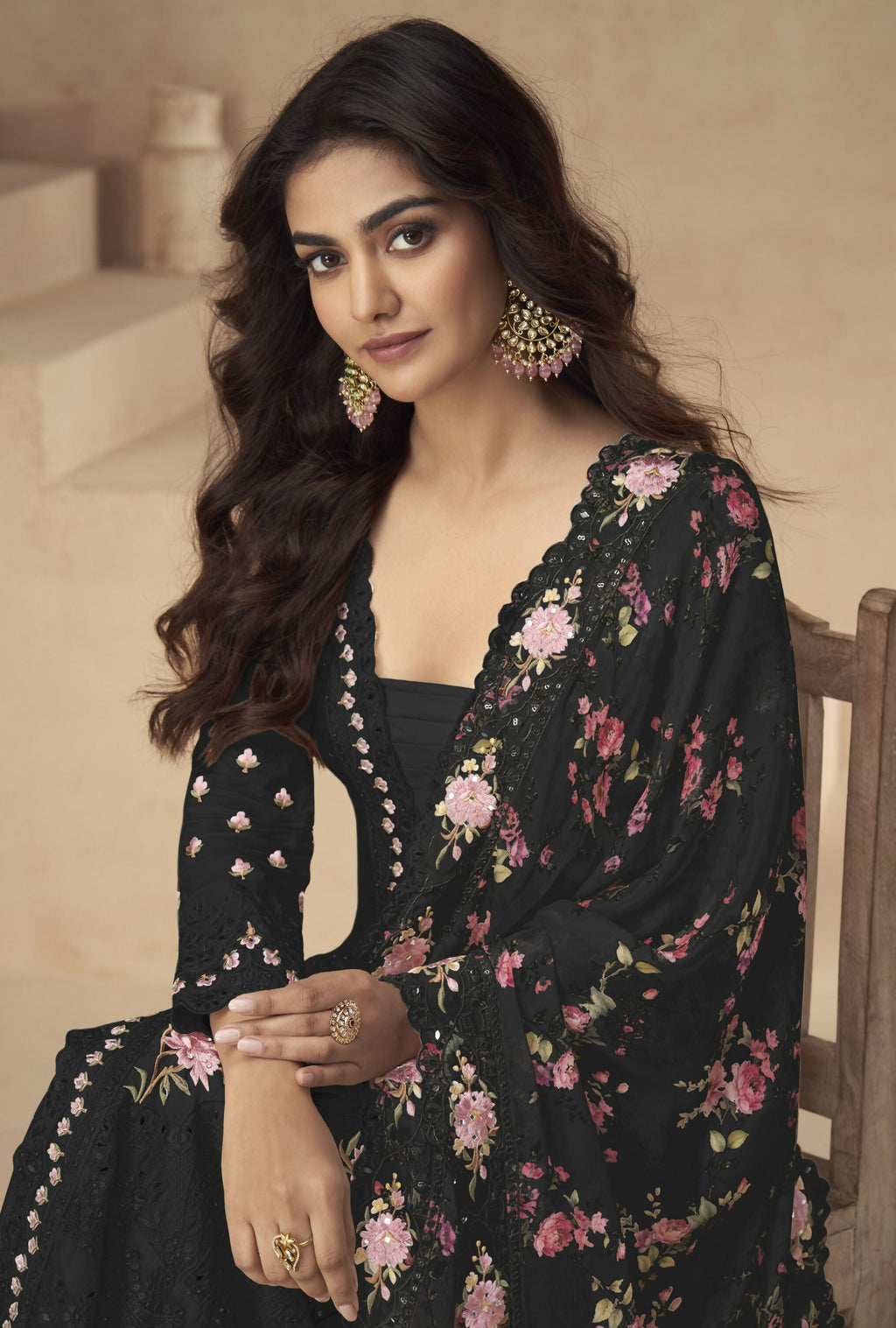 Anaita Black Chinon Readymade Suit with Embroidery Sequence Work | Grocsy