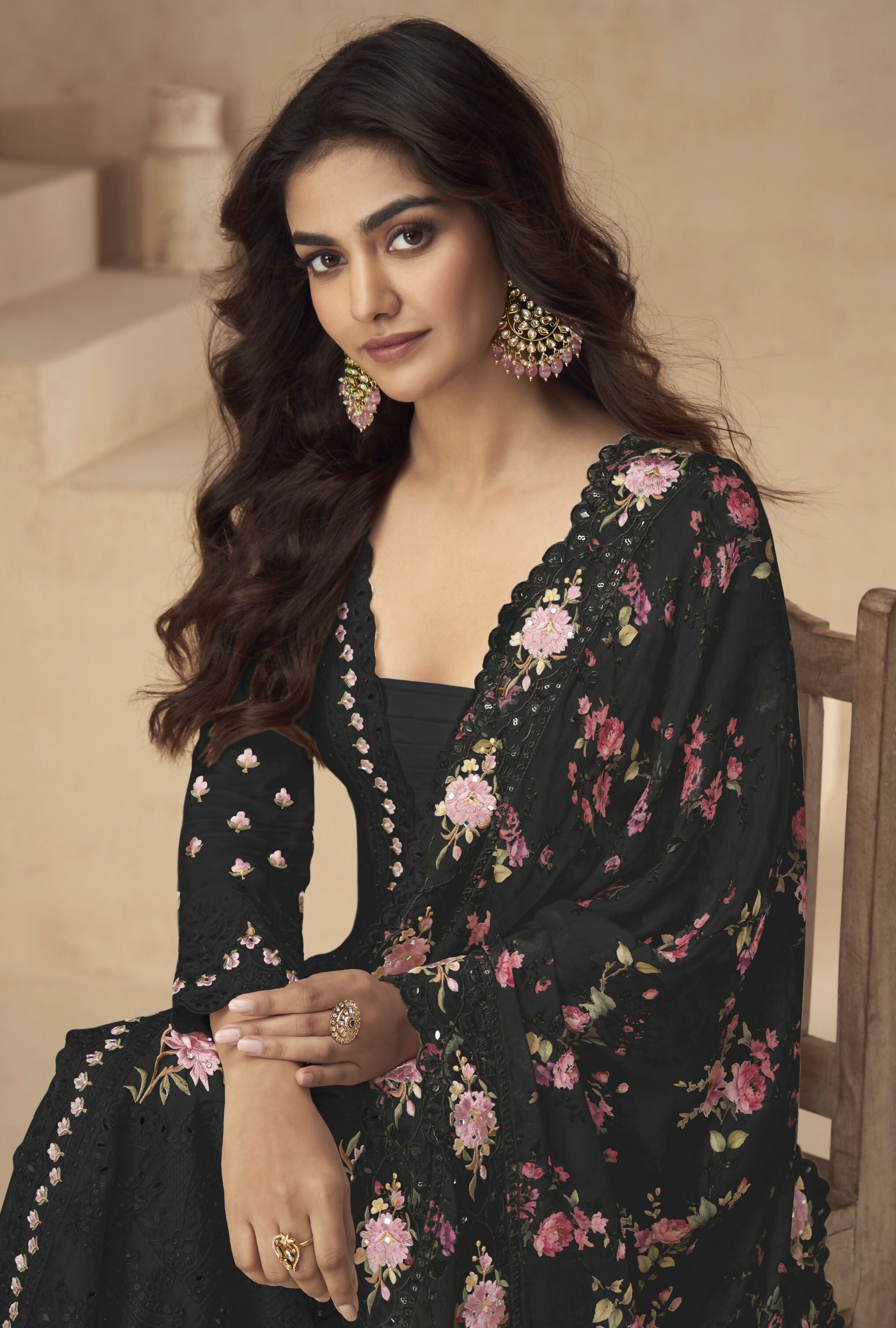 Anaita Black Chinon Readymade Suit with Embroidery Sequence Work | Grocsy