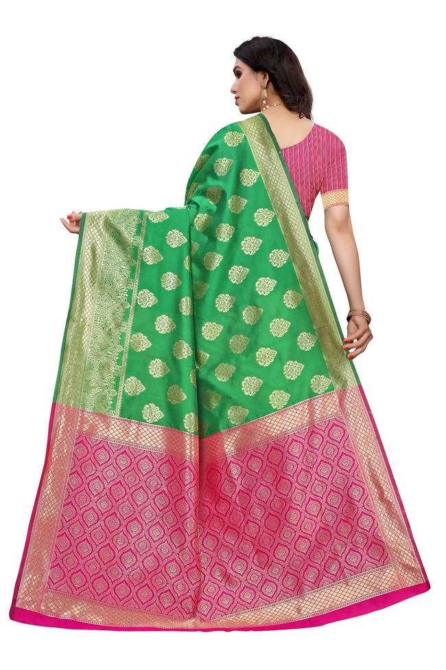 Vamika Banarasi Jacquard Weaving Green Saree (Dangal Green) | Grocsy