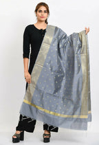 Mominos Fashion Moeza Women's Banarsi Silk Woven Design Grey Dupatta | Grocsy