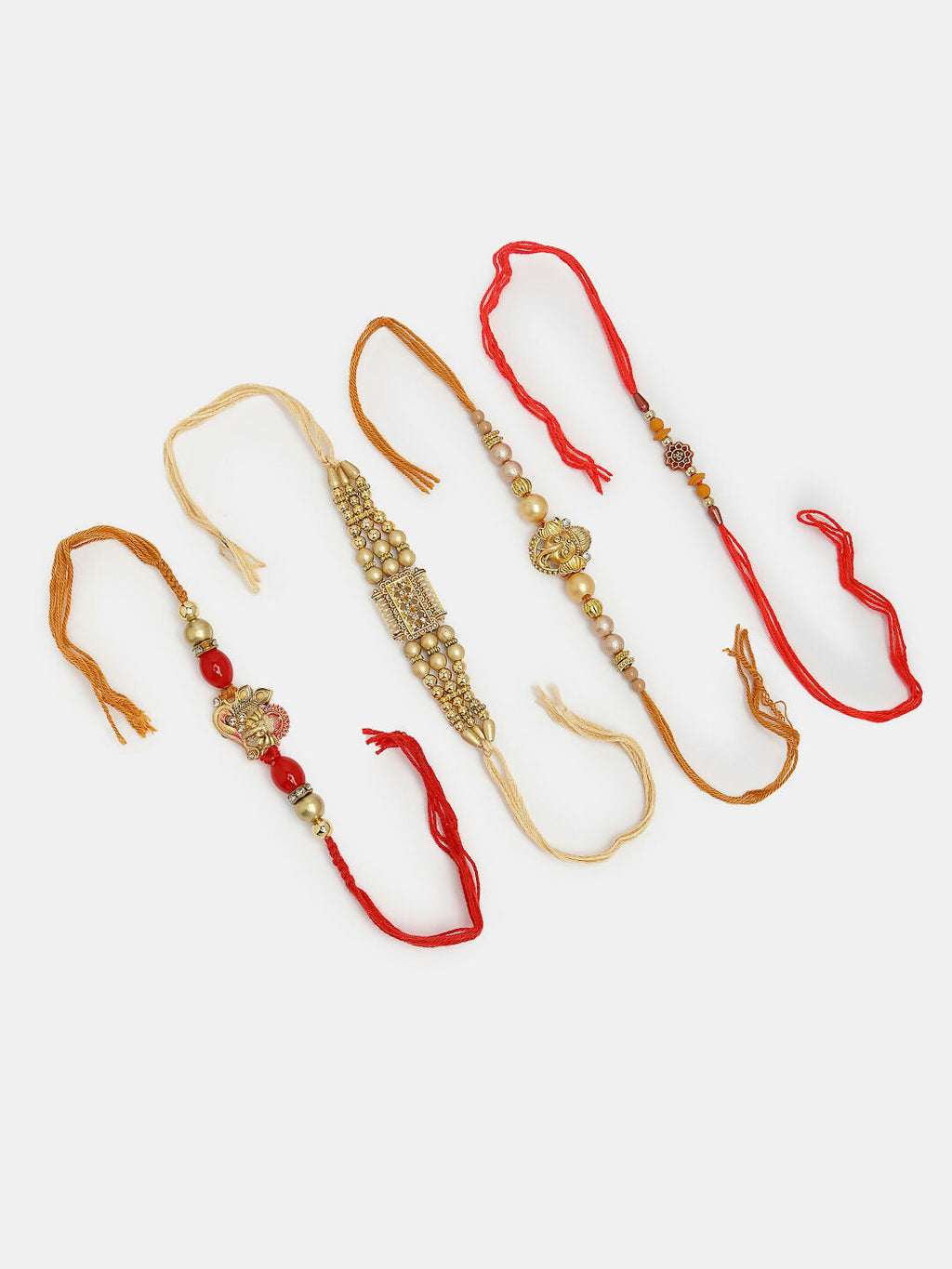 NVR Men Set of 4 Multicolor Stone-Studded Ganesh Rakhi With Roli Chawal | Grocsy