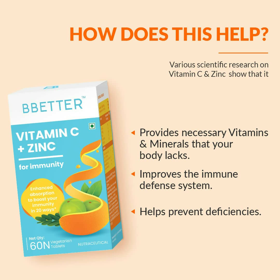 BBETTER Vitamin C and Zinc Tablets for Immunity & Skin Health | Grocsy