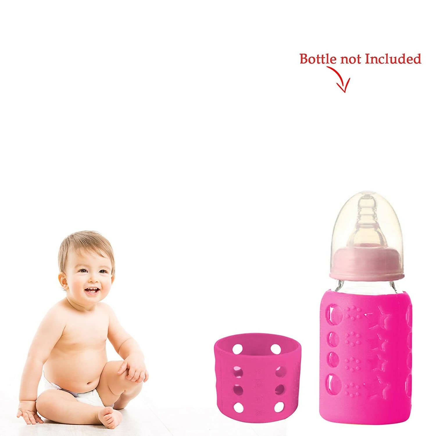 Safe-O-Kid Silicone Baby Feeding Bottle Cover Cum Sleeve for Insulated Protection 60mL- Pink | Grocsy