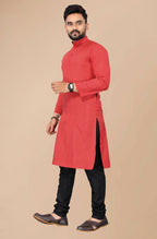 Men's Red Striped Cotton Kurta - Mahotsav | Grocsy