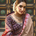 Beige Bhagalpuri Silk Pure Gota Work Saree With Unstitched Blouse - Norita Gajri | Grocsy