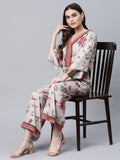 Ahalyaa Womens Beige Crepe Digital Floral Print Jumpsuit | Grocsy