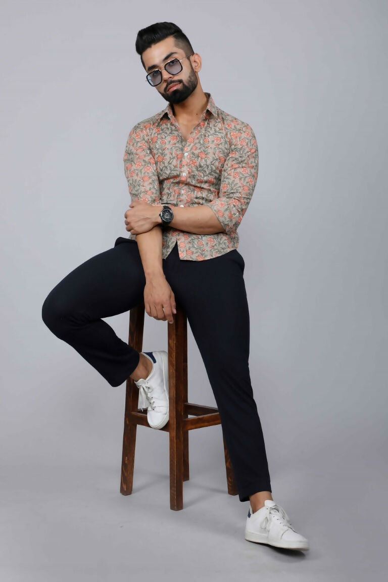 Miravan Men's Beige Comfort Floral Printed Casual Shirt | Grocsy