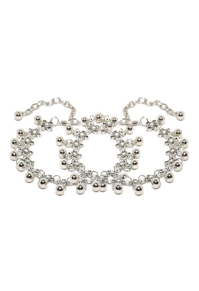 Mominos Fashion Kamal Johar Oxidised Silver Adjustable Anklets | Grocsy