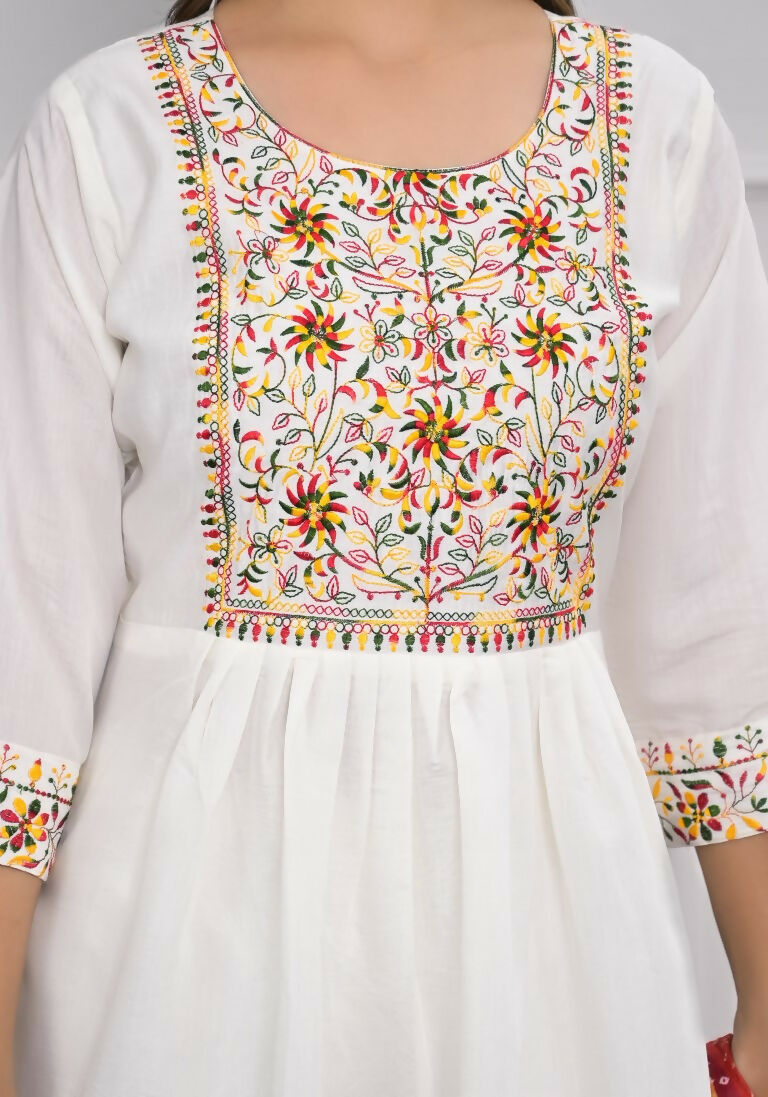 White Viscose Silk Embroidery with Thread and sequence Stitched Suit With Dupatta - Tanisha | Grocsy