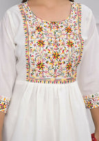 White Viscose Silk Embroidery with Thread and sequence Stitched Suit With Dupatta - Tanisha | Grocsy