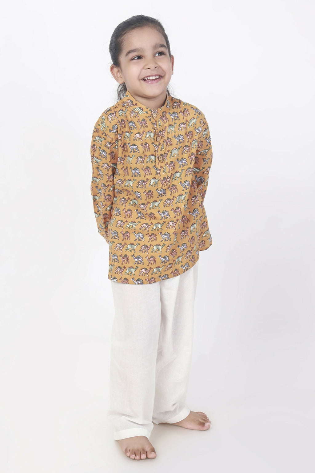 Breathables Kids Cotton Night Suit – Yellow Camel Print Kurta & Pyjama Co-Ord Set For Boys & Girls | Grocsy