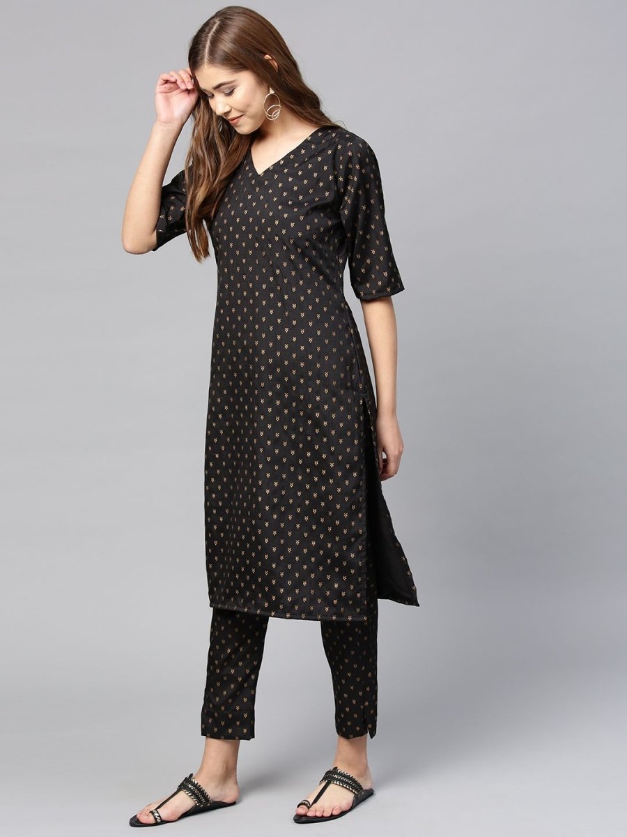 Ahalyaa Women's Black Poly Silk Printed Kurta Pant With Dupatta | Grocsy