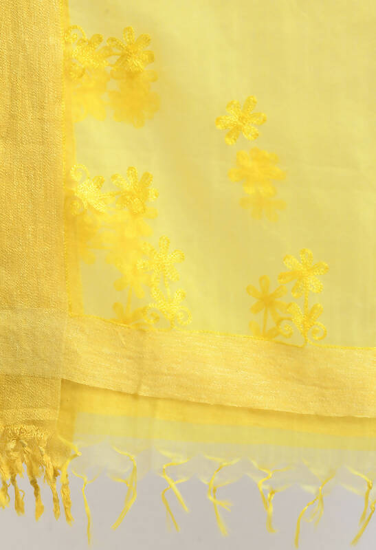 Mominos Fashion Moeza Women's Orgenza All Over Chikan Work Lemon Yellow Dupatta | Grocsy