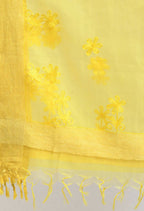 Mominos Fashion Moeza Women's Orgenza All Over Chikan Work Lemon Yellow Dupatta | Grocsy