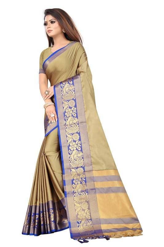 Vamika Banarasi Cotton Silk Weaving Brown Saree (DOCTOR MOR CHIKU) | Grocsy