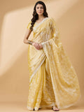 Yellow Tissue Slub Embroidered Saree with Unstitched Blouse - Vairagi | Grocsy