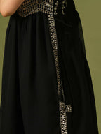 Myshka Women's Black Embroidered Georgette Anarkali Party Kurta Set With Dupatta | Grocsy