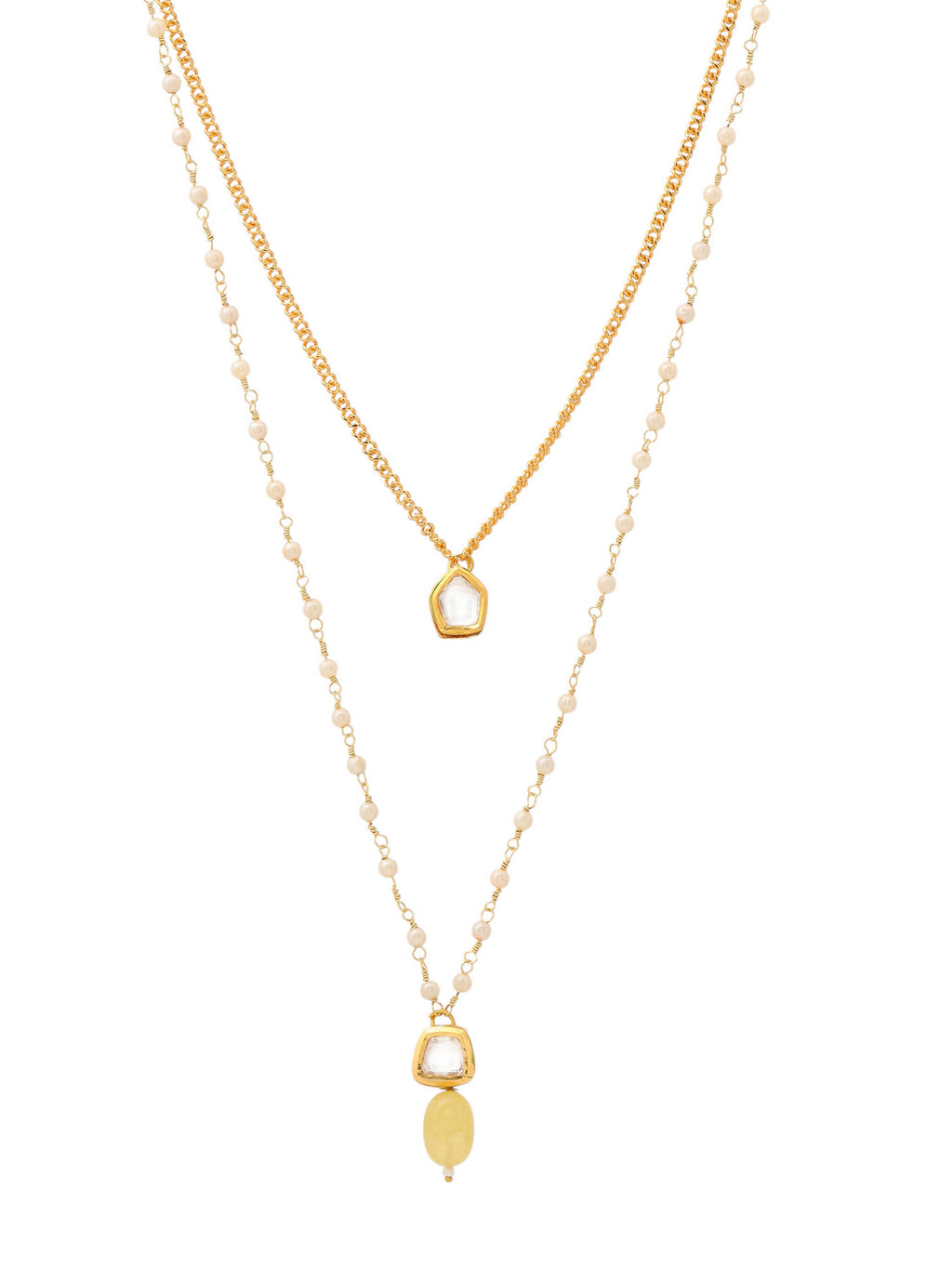 Ruby Raang Double Layered Yellow Onyx and Kundan Necklace | Grocsy