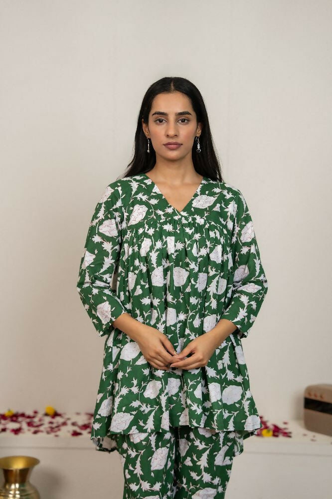 Joban Fashion Green Hand Block Printed Cotton Co-Ord Set | Grocsy