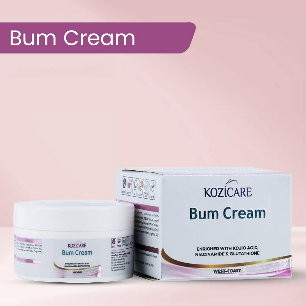 Healthvit Kozicare Bum Cream with 0.01% Glutathione, 1% Niacinamide | Grocsy