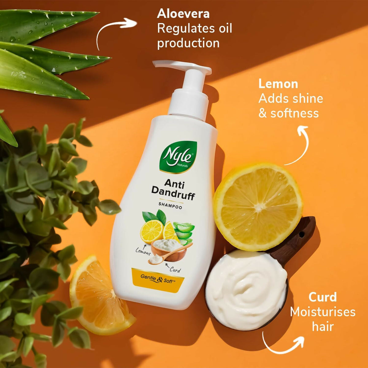 Nyle Naturals Anti Dandruff Shampoo, With Lemon And Curd, Gentle & Soft, For Men & Women | Grocsy
