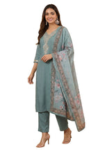 Janasya Sage Straight Rayon Top, Bottom & Dupatta | Grocsy