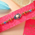 Floral Blue Beads Rakhi & Coffee Biscotti Hamper Combo | Grocsy