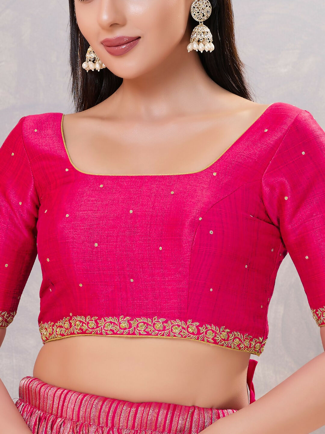 Joban Fashion Women Silk Dark Pink Stitched Blouse | Grocsy