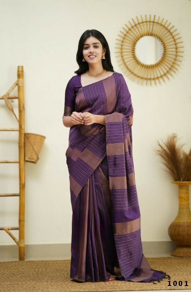 Partywear Designer Purple Banarasi Silk Fancy Saree - Starwalk | Grocsy