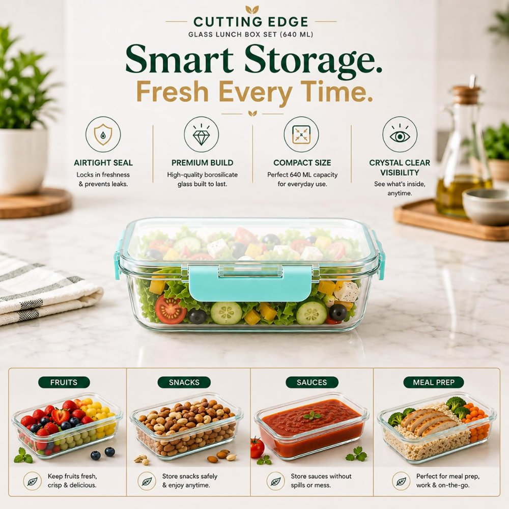 Cutting Edge Rectangular Glass Detachable Container - Green | Grocsy