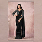 Black Lycra Embroidery Designer Saree With Blouse - Mohmanthan Sitaarah | Grocsy