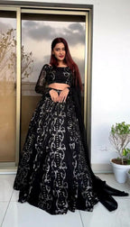 Jyoti Fashion Women's Black Faux Georgette Sequins with Thread Embroidered Designer Lehenga Choli Set | Grocsy
