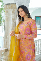 Joban Fashion Yellow Chinnon Embroidery Sequence Work Readymade Kurta Set | Grocsy