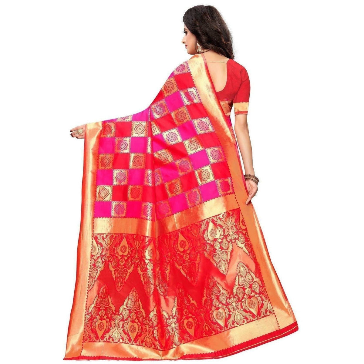 Vamika Banarasi Jaquard Pink Weaving Saree (Banarasi 30) | Grocsy