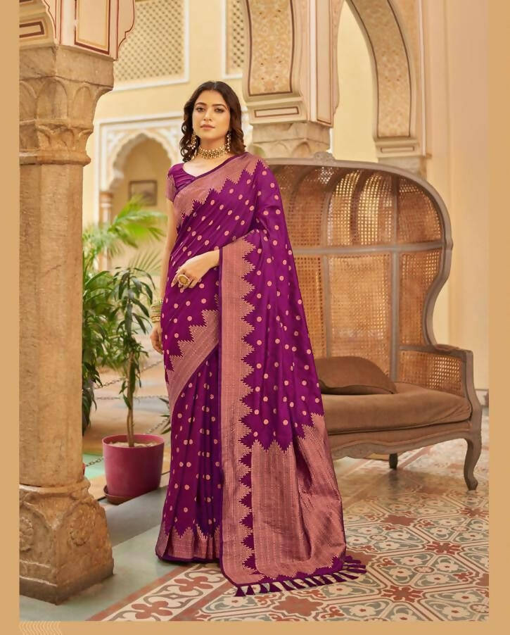 DEIANA'S Beautiful Designer Golden zari Soft Lichi Silk Saree - Pink | Grocsy